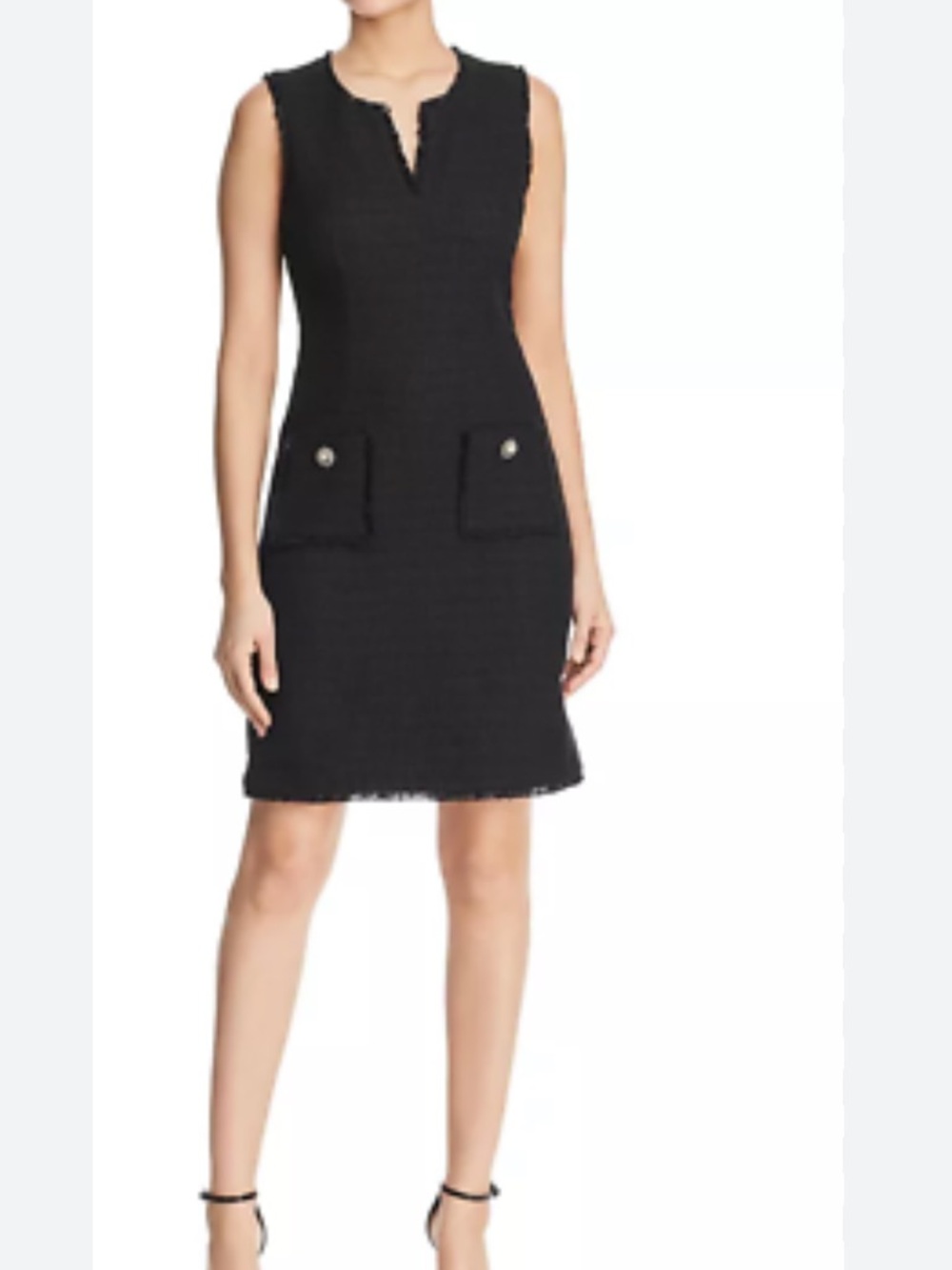 Karl Lagerfeld Black Sleeveless Tweed Shift Dress